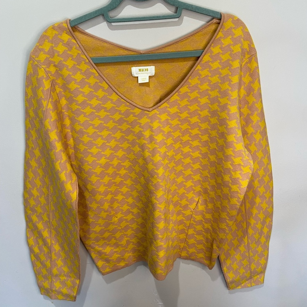 Maeve by Anthropologie Lupita Houndstooth Sweater in Honey, Size L